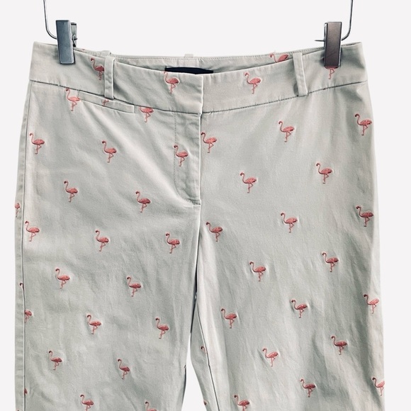 Talbots Cream Pants with Pink Flamingo Embroidery Size 2 - Picture 4 of 12
